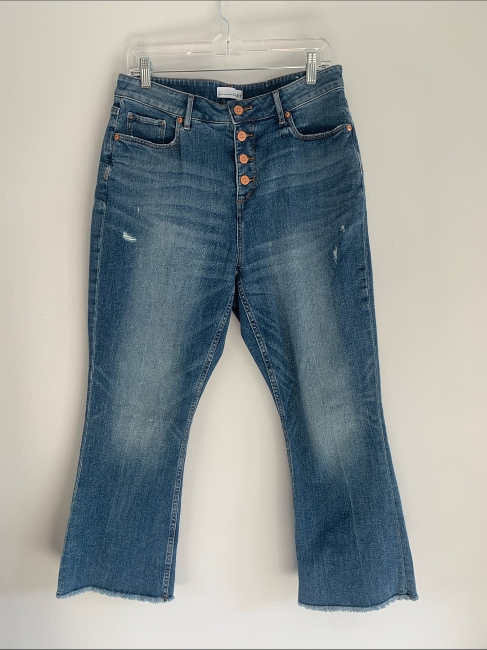 LOFT Mid Blue Button-Fly Cropped Jeans with Raw Hem NWT